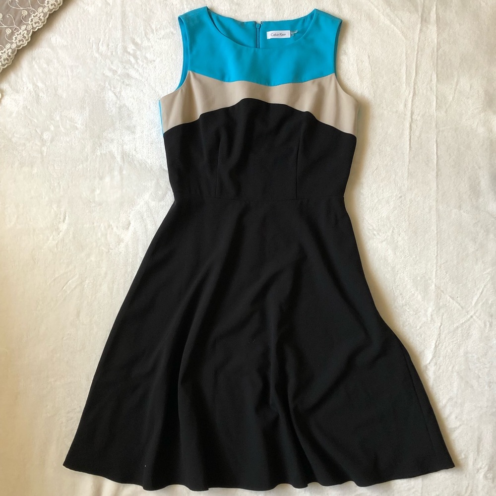 Calvin Klein Flare Dress | Black, Blue, Tan